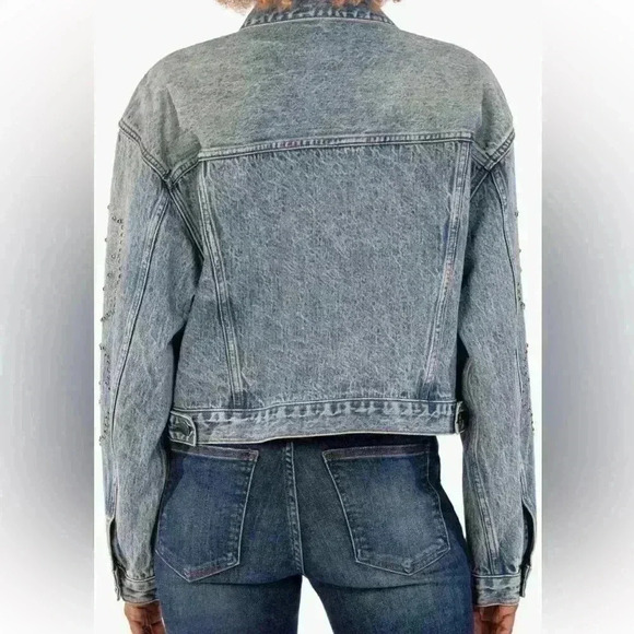 KUT from the Kloth Dolly Rhinestone Crop Denim Jacket in Fanciful Sz Medium NWT - Picture 2 of 11